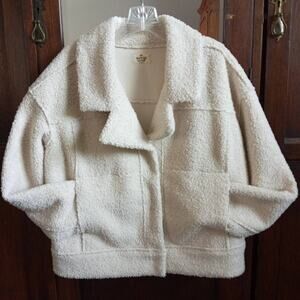 MARINE LAYER Sherpa Jacket Off White Quebec Women M Snap Front Teddy Waist Coat